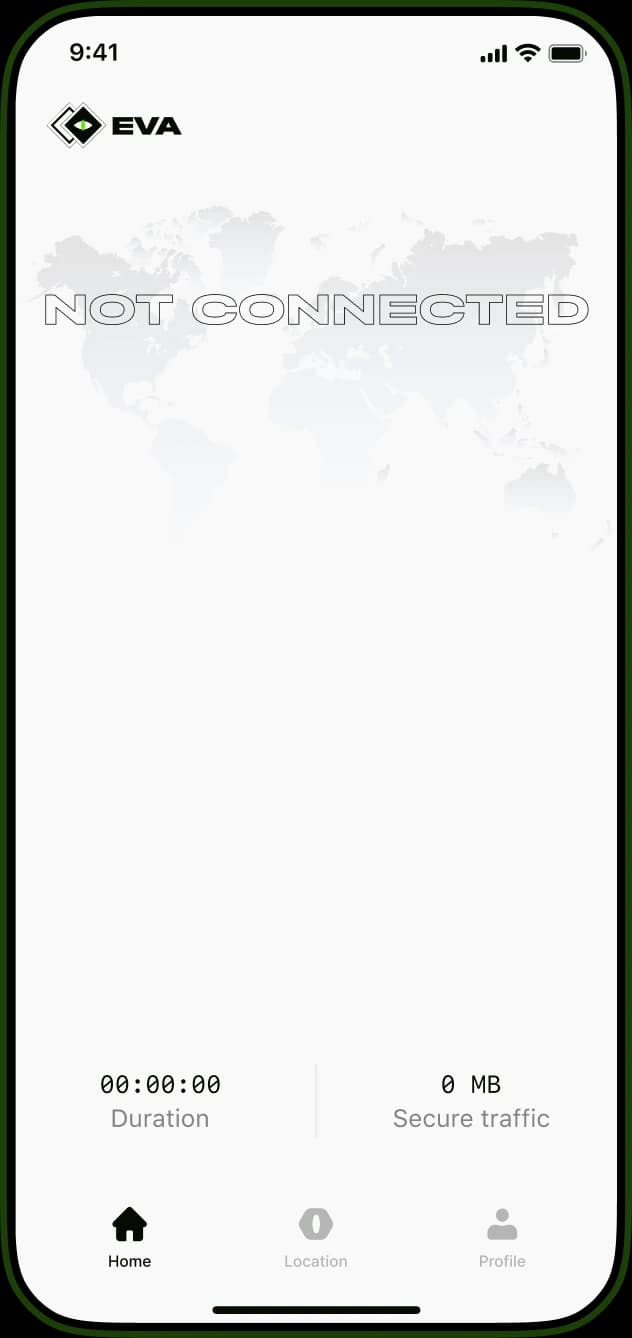 EVA VPN app interface showing VPN connection toggle